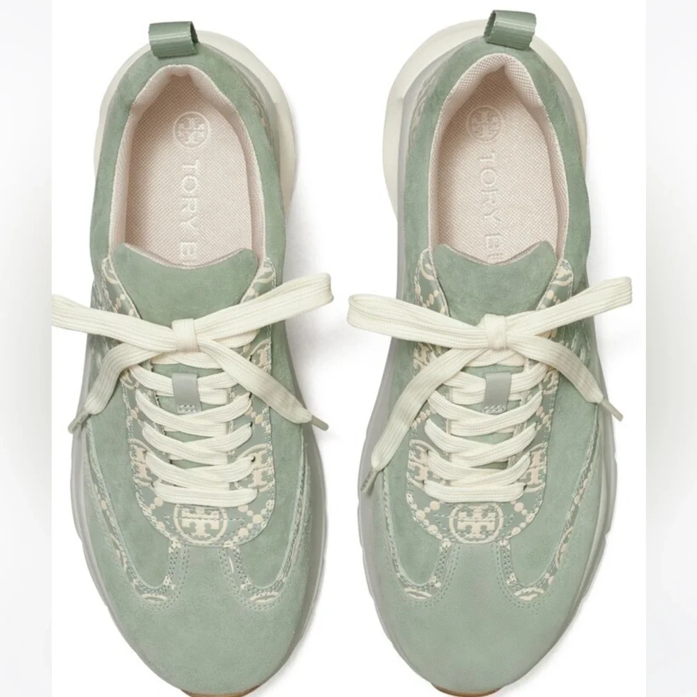 🔥🔥Authentic Tory Burch T Monogram Good Luck Sneakers Size 11M Blue /Cream